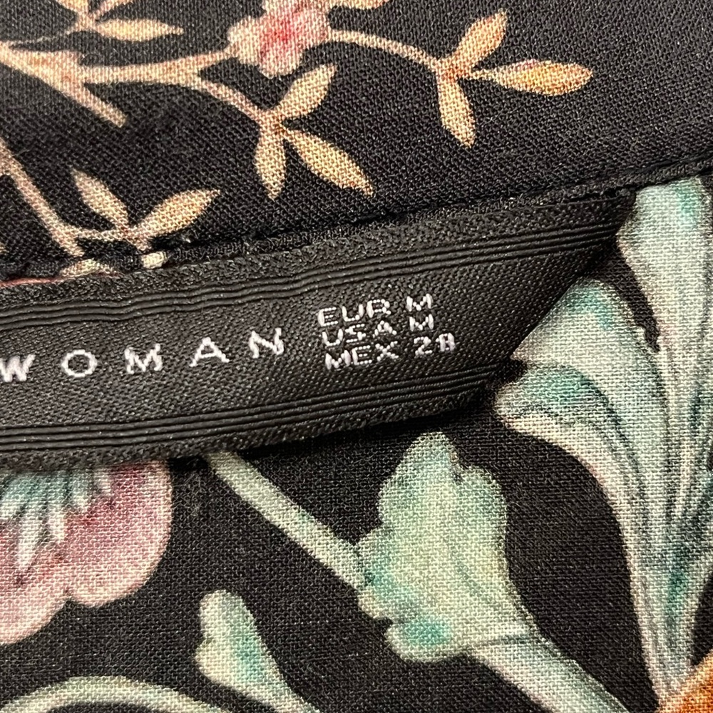 Zara Woman Semi Shear Black Floral V-Neck Blouse Top Size M - Picture 9 of 12